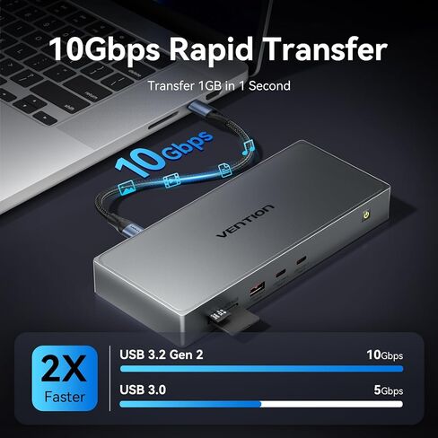 VENTION 11-in-1 DisplayLink Docking Station 3 Monitors with USB 3.2 A/C for MacBook/Dell/HP,USB C Laptop Docking Station Dual Monitor,4K@60Hz HDMI,DP,PD 100W, RJ45,SD/TF with USB-C Cable in Kuwait