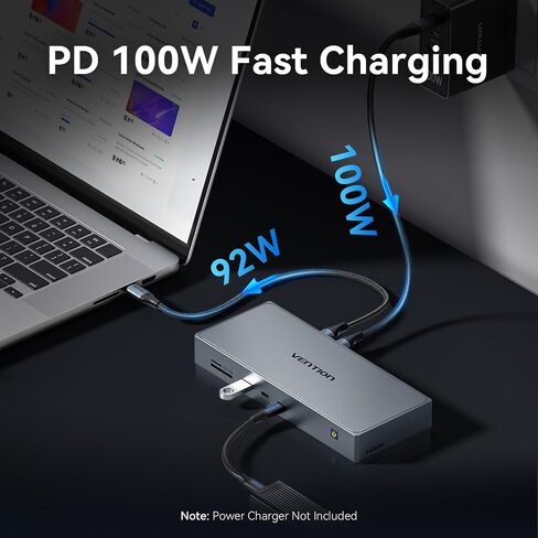 VENTION 11-in-1 DisplayLink Docking Station 3 Monitors with USB 3.2 A/C for MacBook/Dell/HP,USB C Laptop Docking Station Dual Monitor,4K@60Hz HDMI,DP,PD 100W, RJ45,SD/TF with USB-C Cable in Kuwait