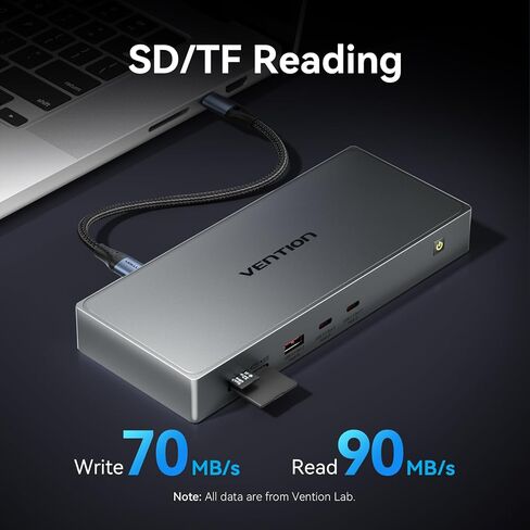 VENTION 11-in-1 DisplayLink Docking Station 3 Monitors with USB 3.2 A/C for MacBook/Dell/HP,USB C Laptop Docking Station Dual Monitor,4K@60Hz HDMI,DP,PD 100W, RJ45,SD/TF with USB-C Cable in Kuwait