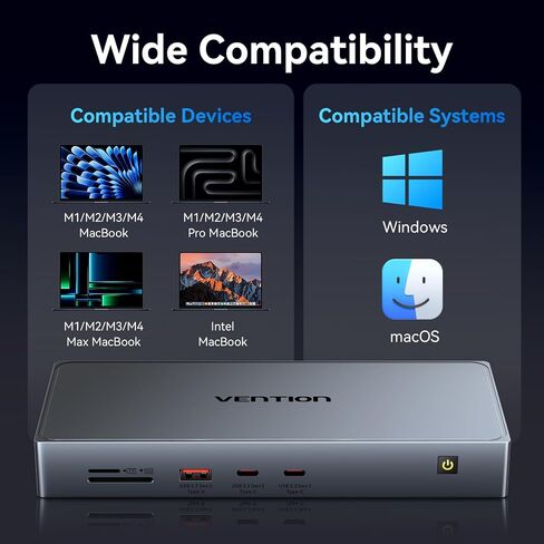 VENTION 11-in-1 DisplayLink Docking Station 3 Monitors with USB 3.2 A/C for MacBook/Dell/HP,USB C Laptop Docking Station Dual Monitor,4K@60Hz HDMI,DP,PD 100W, RJ45,SD/TF with USB-C Cable in Kuwait