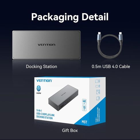VENTION 11-in-1 DisplayLink Docking Station 3 Monitors with USB 3.2 A/C for MacBook/Dell/HP,USB C Laptop Docking Station Dual Monitor,4K@60Hz HDMI,DP,PD 100W, RJ45,SD/TF with USB-C Cable in Kuwait