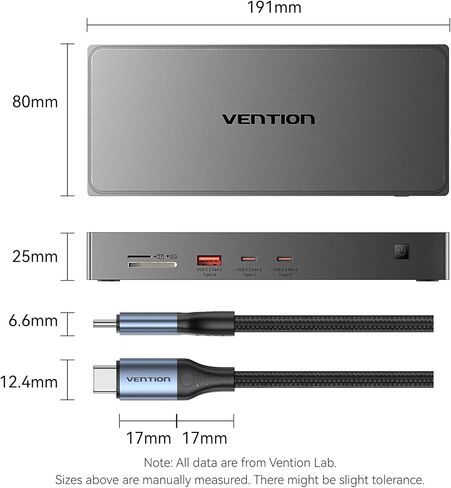 VENTION 11-in-1 DisplayLink Docking Station 3 Monitors with USB 3.2 A/C for MacBook/Dell/HP,USB C Laptop Docking Station Dual Monitor,4K@60Hz HDMI,DP,PD 100W, RJ45,SD/TF with USB-C Cable in Kuwait