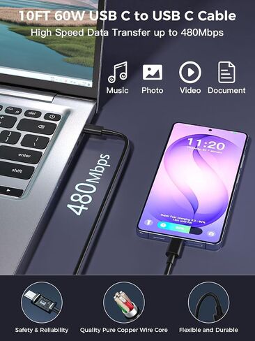 60W Super Fast Charger USB C for Samsung, 2Pack 10FT Type C Charging Cable in Kuwait