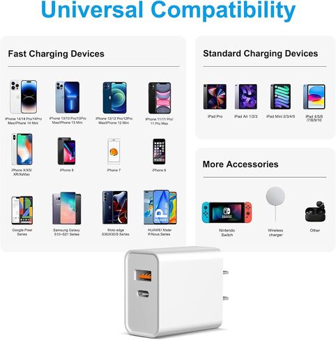 USB C Charger Block for iPhone 16 15, 3-Pack 20W Dual Port Fast Charger, Type C Charger Fast Charging Plug Adapter Compatible with iPhone 16 Pro Max 15 14 13 12, iPad, Samsung Galaxy and Android Phone in Kuwait