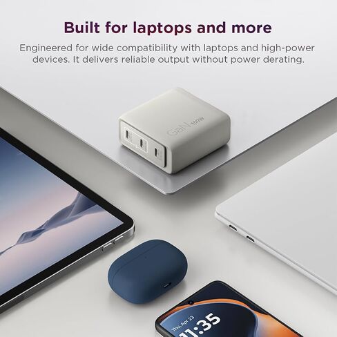 Lenovo Multi Port USB C 100W GaN Charger – Compact Fast Charging Wall Charger with 3 USB C Ports, Foldable Plug, Detachable 1.8m Cable, for Laptops, Tablets & Phones, Model CC100, Seashell in Kuwait
