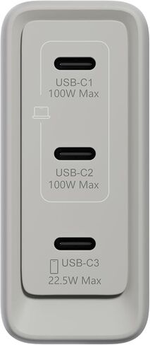 Lenovo Multi Port USB C 100W GaN Charger – Compact Fast Charging Wall Charger with 3 USB C Ports, Foldable Plug, Detachable 1.8m Cable, for Laptops, Tablets & Phones, Model CC100, Seashell in Kuwait