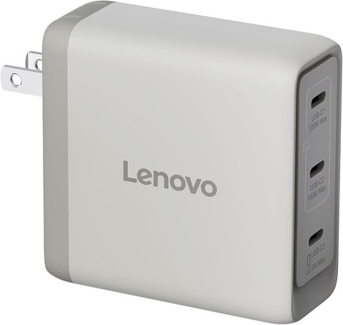 Lenovo Multi Port USB C 100W GaN Charger – Compact Fast Charging Wall Charger with 3 USB C Ports, Foldable Plug, Detachable 1.8m Cable, for Laptops, Tablets & Phones, Model CC100, Seashell in Kuwait