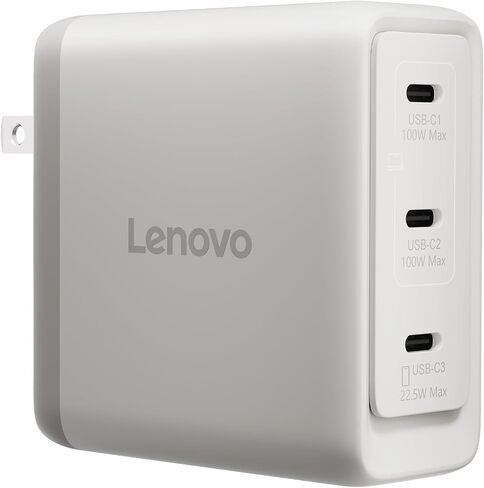 Lenovo Multi Port USB C 100W GaN Charger – Compact Fast Charging Wall Charger with 3 USB C Ports, Foldable Plug, Detachable 1.8m Cable, for Laptops, Tablets & Phones, Model CC100, Seashell in Kuwait