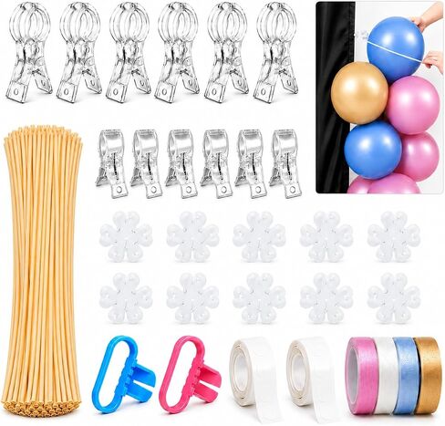 Balloon Arch Clips for Backdrop 12 Clear Spring Clamps with 100 Clear 260 Long Balloons Tie Tools Adhesive Dots and Ribbons for Wedding Birthday Party Photography Frame Decor in Kuwait