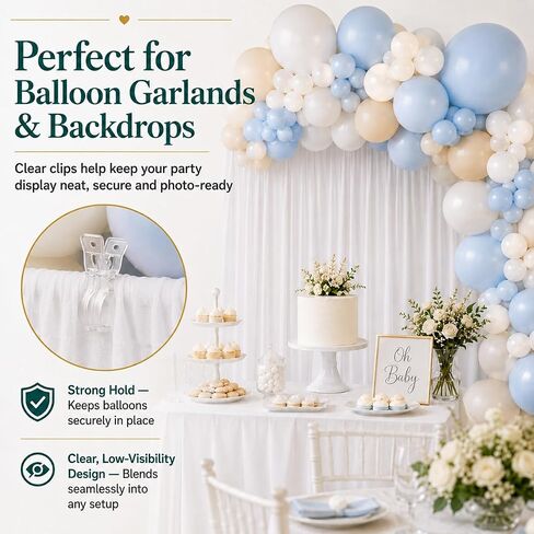 Balloon Arch Clips for Backdrop 12 Clear Spring Clamps with 100 Clear 260 Long Balloons Tie Tools Adhesive Dots and Ribbons for Wedding Birthday Party Photography Frame Decor in Kuwait