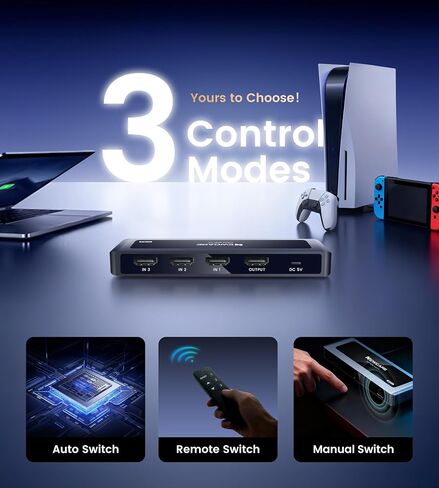NEWCARE HDMI 2.1 Switch 3 in 1 Out 4K@120Hz, Aluminum 3 Ports HDMI Switcher Splitter with Remote, Supports 8K@60Hz 48Gbps HDR10+ 3D Dolby VRR HDCP 2.3 for TV PS5 Xbox Laptop Projector in Kuwait