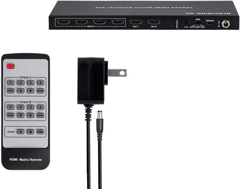 Monoprice Blackbird 4K HDMI Matrix 4x2 HDR 18G 4K@60Hz YCbCr 4:4:4 EDID Coaxial Audio Powered Switch Control Remote (139667) in Kuwait