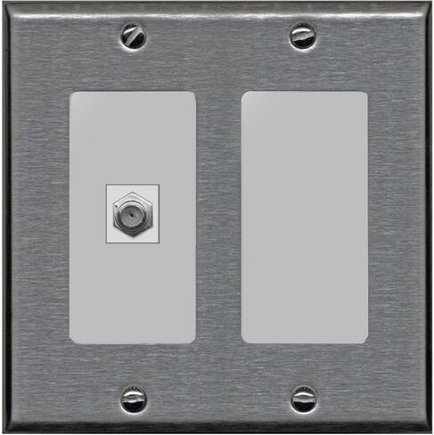 RiteAV 1 Port Coax Cable TV F-Type Wall Plate - 2 Gang [White/White] in Kuwait