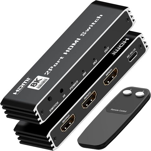 8K HDMI 2.1 Switch 3 in 1 Out, 3 Port HDMI Switcher 4K@120Hz 8K@60Hz 48Gbps, Aluminum HDMI Selector Box with 8K Cable,for Multiple Consoles, Blu-ray Player, Projector and More in Kuwait