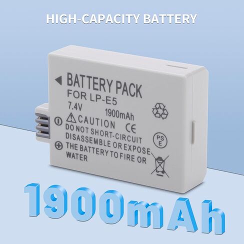 LP-E5 Batteries (2 Pack, 1900mAh) and Dual USB Charger Compatible with Canon EOS Rebel XS, Rebel T1i, Rebel XSi, 1000D, 500D, 450D, Kiss X3, Kiss X2, Kiss F in Kuwait