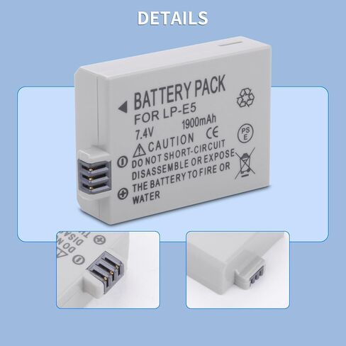LP-E5 Batteries (2 Pack, 1900mAh) and Dual USB Charger Compatible with Canon EOS Rebel XS, Rebel T1i, Rebel XSi, 1000D, 500D, 450D, Kiss X3, Kiss X2, Kiss F in Kuwait
