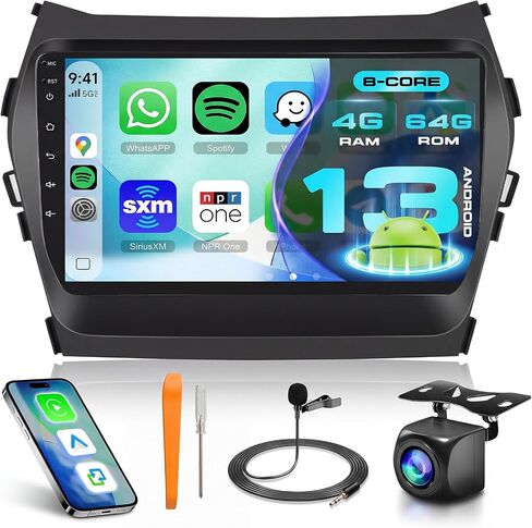 8 Core 4G+64G 5G WiFi Car Stereo for Hyundai Santa Fe 2012-2018 Wireless Carplay Android Auto, 9-Inch 1280P IPS Touch Screen Car Radio with DSP Bluetooth 5.0 Mirror Link GPS Navi+Backup Camera in Kuwait