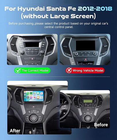 8 Core 4G+64G 5G WiFi Car Stereo for Hyundai Santa Fe 2012-2018 Wireless Carplay Android Auto, 9-Inch 1280P IPS Touch Screen Car Radio with DSP Bluetooth 5.0 Mirror Link GPS Navi+Backup Camera in Kuwait