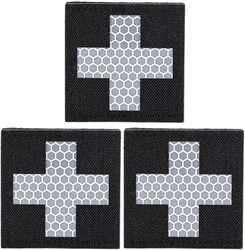 3 PCS Reflective Medical Cross Morale Patches, Medical Tactical First Aid for Packs Military Bags Backpacks, Black First Aid Kit Patches, IFAK Medic Patches (2 X 2 Inch) in Saudi Arabia
