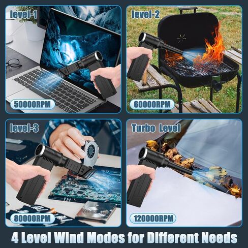 Meudeen Cordless Electric Air Duster: 120,000 RPM High-Speed 4-Speed Adjustable Blower, Rechargeable Battery-Powered Dust Cleaner for PC Keyboards, Electronics, Cars & Outdoor Use (Black) in Saudi Arabia