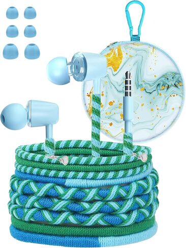 Teens Wired Earbuds with Braided Cord & Art Case, Pink Blue in Kuwait