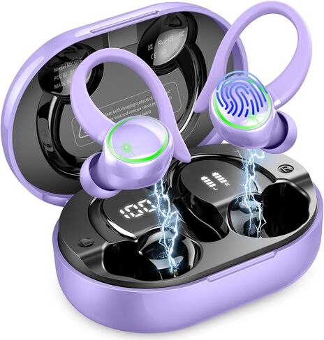 2026 Wireless Earbuds, Bluetooth 5.4 Headphones Sports, 50 Playback Over-Ear buds with ENC Noise Cancelling Mics, Deep Bass Fitness Earphones Gym Running Workout, IP7 Headset with Earhook, LED Display in Kuwait