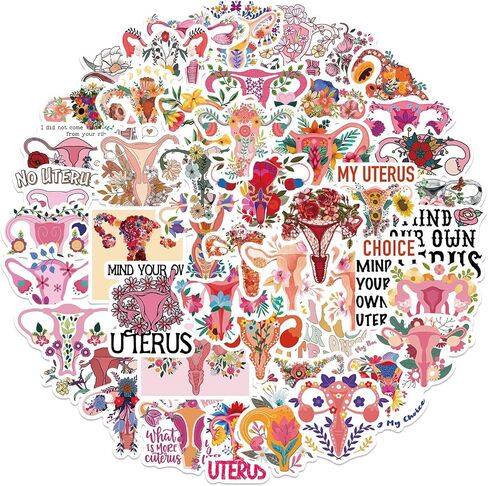 50Pcs Uterus Bouquet Waterproof Vinyl Stickers for Laptop Scrapbook Software Decals Call on Girls and Women to Protect Their Bodies(Uterus), Chroma in Kuwait