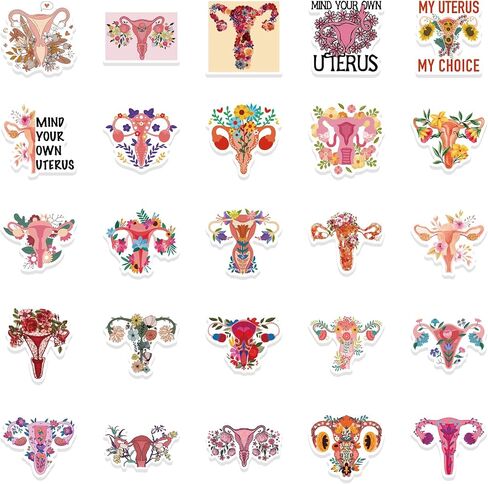 50Pcs Uterus Bouquet Waterproof Vinyl Stickers for Laptop Scrapbook Software Decals Call on Girls and Women to Protect Their Bodies(Uterus), Chroma in Kuwait