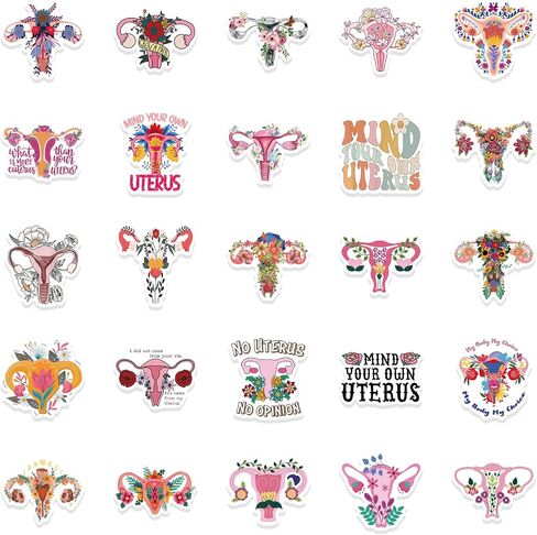 50Pcs Uterus Bouquet Waterproof Vinyl Stickers for Laptop Scrapbook Software Decals Call on Girls and Women to Protect Their Bodies(Uterus), Chroma in Kuwait