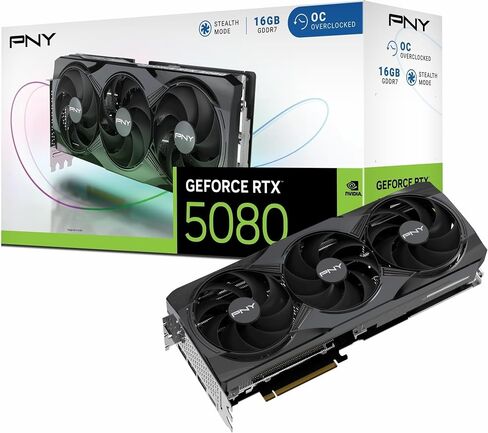 PNY GeForce RTX 5080 ARGB Overclocked Triple Fan 16GB GDDR7 Reflex 2 RTX AI DLSS4 in Kuwait