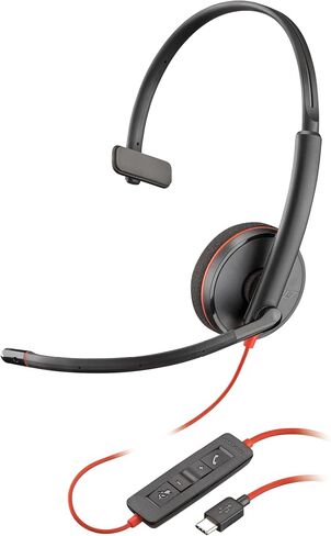 Poly Blackwire 3210 Wired Headset (Plantronics) - Noise-Canceling Mic - Single-Ear Design - Connect to PC/Mac via USB-C or USB-A - Works w/Teams, Zoom - Amazon Exclusive (Renewed) in Kuwait