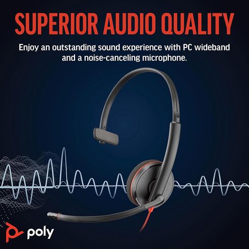 Poly Blackwire 3210 Wired Headset (Plantronics) - Noise-Canceling Mic - Single-Ear Design - Connect to PC/Mac via USB-C or USB-A - Works w/Teams, Zoom - Amazon Exclusive (Renewed) in Kuwait