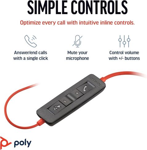 Poly Blackwire 3210 Wired Headset (Plantronics) - Noise-Canceling Mic - Single-Ear Design - Connect to PC/Mac via USB-C or USB-A - Works w/Teams, Zoom - Amazon Exclusive (Renewed) in Kuwait