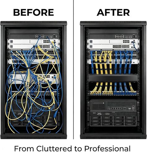 LIYVZ 1U Cable Manager 12 Metal Finger Duct Horizontal Rack Mount - 19 Inch Server Rack Cable Management with Cover for Sever Cabinet in Saudi Arabia
