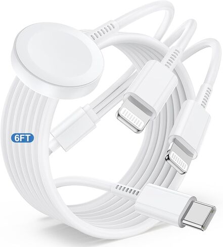 for Apple Watch Charger Fast Charging,3 in 1 Multi Charger Lightning Cable,iWatch Charger Cord 6FT for iWatch Ultra3/2/1/SE 3/2 Series 11/10/9/8/7/6/5/4,for iPhone14/13/12/11/10 Pro/Pro Max/Plus in Kuwait