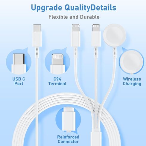 for Apple Watch Charger Fast Charging,3 in 1 Multi Charger Lightning Cable,iWatch Charger Cord 6FT for iWatch Ultra3/2/1/SE 3/2 Series 11/10/9/8/7/6/5/4,for iPhone14/13/12/11/10 Pro/Pro Max/Plus in Kuwait