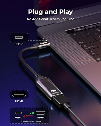 wegear USB C to HDMI Adapter 8K@60Hz, Type C to HDMI Converter 4K@144Hz [Thunderbolt 3/4 Compatible] - Supports 48Gbps, HDR10, Dolby Vision, Adapter for iPhone 16/15, S23, Laptops, Tablets in Kuwait