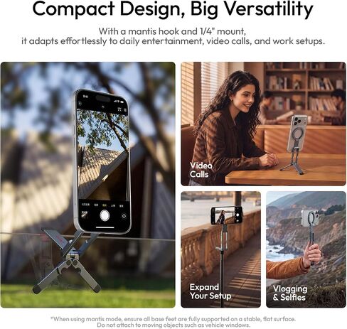 Ulanzi MA62 Magnetic Phone Tripod for MagSafe, Aluminum Pocket Tripod with Hidden Hook & 1/4" Screw Hole, Foldable Magnetic Phone Stand for iPhone 17/16/15/14 Pro Max, Travel & Vlog Daily Essentials in Kuwait