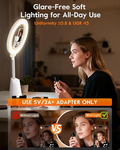 Ring Light for Makeup and Video Recording, 11" Desk Ring Light with 13.5" Stand & Phone Holders, Touch Control, Dimmable LED Selfie Light for Makeup, Video, Zoom Calls, Live Stream, YouTube&TikTok in Kuwait