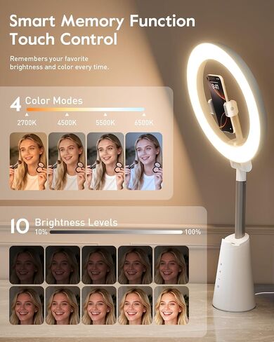Ring Light for Makeup and Video Recording, 11" Desk Ring Light with 13.5" Stand & Phone Holders, Touch Control, Dimmable LED Selfie Light for Makeup, Video, Zoom Calls, Live Stream, YouTube&TikTok in Kuwait