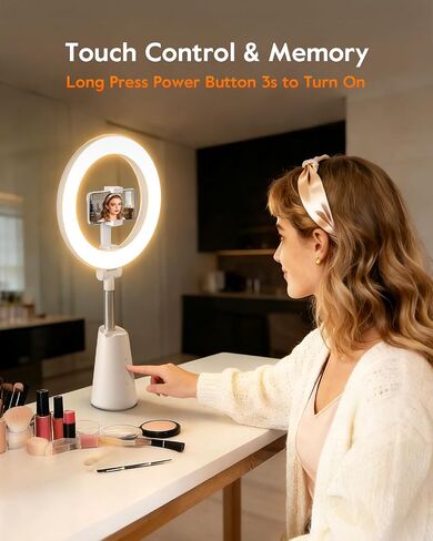 Ring Light for Makeup and Video Recording, 11" Desk Ring Light with 13.5" Stand & Phone Holders, Touch Control, Dimmable LED Selfie Light for Makeup, Video, Zoom Calls, Live Stream, YouTube&TikTok in Kuwait