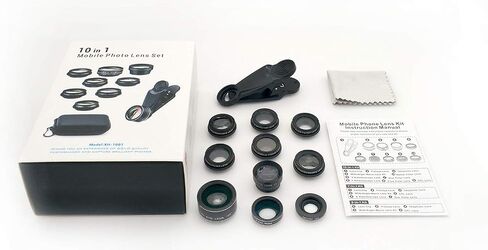 10 in 1 Phone Camera Lens Kit, Clip on Fisheye/Macro/Wide Angle Lens Attachment with Travel Case for iPhone Android in Kuwait