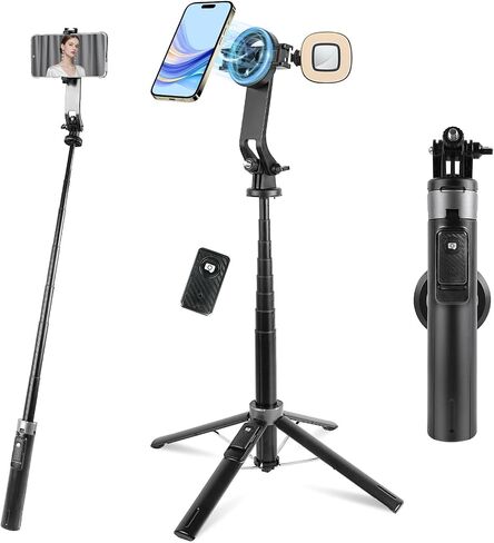 WOVTE Magnetic Selfie Stick Tripod with 2 LED Lights, 52" Tripod for iPhone with Rechargeable Remote, Portable Selfie Stick Compatible with iPhone 16/15/14/13/12 Series, Gopro and Cameras in Kuwait
