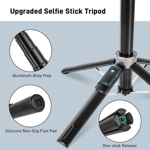 WOVTE Magnetic Selfie Stick Tripod with 2 LED Lights, 52" Tripod for iPhone with Rechargeable Remote, Portable Selfie Stick Compatible with iPhone 16/15/14/13/12 Series, Gopro and Cameras in Kuwait