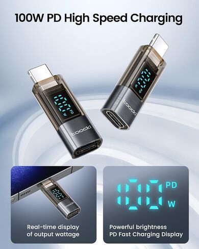 2Pack 100W USB C Female to Male Extension Adapter with LED Display for iPad Pro, iPhone 16, 15 Pro Max, MacBook Pro and All USB C Devices in Saudi Arabia