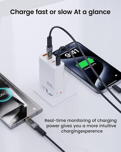 2Pack 100W USB C Female to Male Extension Adapter with LED Display for iPad Pro, iPhone 16, 15 Pro Max, MacBook Pro and All USB C Devices in Saudi Arabia