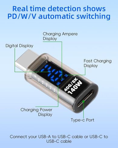140W USB C Male to USB C Female Adapter,TYPE C Converter,40 GBps Data Transmission,with LED Display，Suitable for Laptops, Desktop Computers, Mobile Phones, Tablets, And Other Devices(2Pcak) in Kuwait