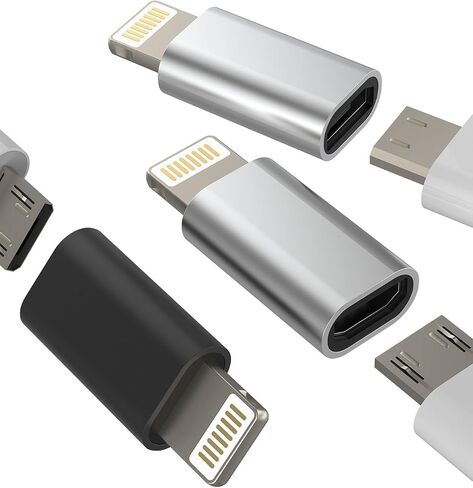 Micro USB Lightning Adapter (3 Pack) for Apple for iPhone 14 13 12 11 Pro Max 7 8 Plus X SE XS XR for iPad Air Mini Port Micro USB Female Male Converter Accessories Portable Travel Office Laptop Car in Kuwait