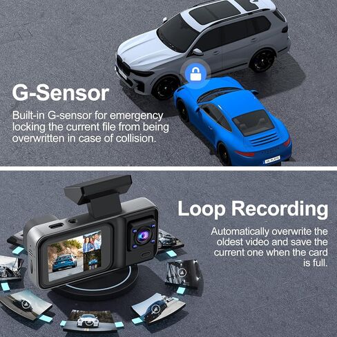 3 Channel 4K Dash Cam with 5GHz WiFi & APP Control, 4K+1080P+1440P Dash Cam Front and Rear Inside with 64GB Card, Dash Camera for Cars with Night Vision, Loop Recording, 24H Parking Mode, G-Sensor in Kuwait