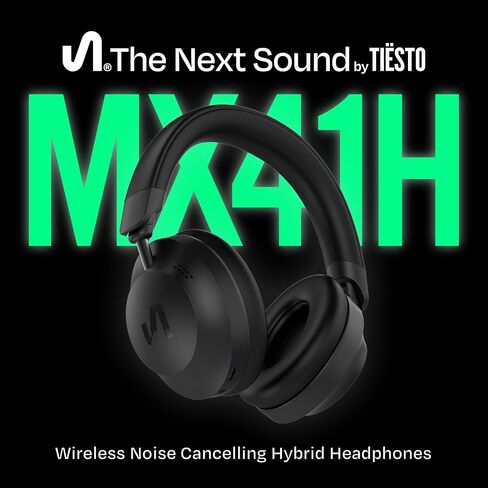 The Next Sound by Tiësto Noise Cancelling Headphones Wireless Bluetooth, MX41H Over Ear Headphones with Microphone, Hybrid ANC, 40H Playtime, Foldable Headset with AUX & Low Latency Gaming Mode in Kuwait